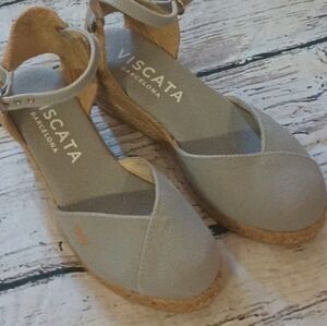 VISCATA Espadrilles Canet Linen Canvas Low Wedge Sandals olive green.